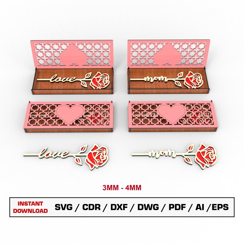 Boxed Flower Gift Laser Cut Files SVG, Laser Cut Gift Box and Rose ...