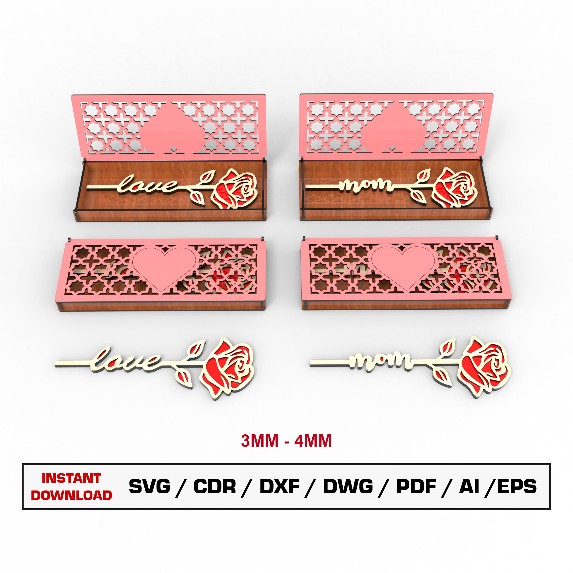 Boxed Flower Gift Laser Cut Files SVG, Rose, Mother Gift, Laser Cut ...