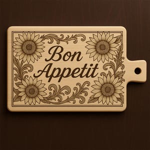 Cutting Board Decor With Sunflower Laser Engraving File SVG, Charcuterie Board Laser Engrave File DXF, Laser Files For Wood, Glowforge files
