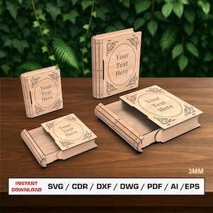 Book Box, Storage Box, Gift Box, Drawer Book, Slider Book Laser Cut File, Desktop Organizer,  Glowforge cut files, Dxf files for laser