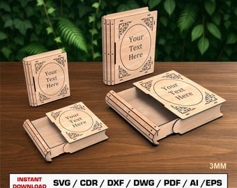 Caja de libros, caja de almacenamiento, caja de regalo, cajón para libros, libro deslizable, archivo de corte láser, organizador de escritorio, archivos de corte Glowforge, archivos Dxf para láser