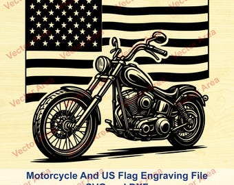 Motorcycle SVG, Laser Engraving File, Motorcycle and US Flag Laser Engraving File, DXF Files For Wood, Glowforge files, Svg File For Laser