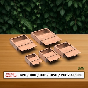 Slide Lid Box Laser Cut Files, Box Bundle, Chocolate Box, Gift Box With Lid, Vector Files For Wood Glowforge cut files, SVG DXF DWG