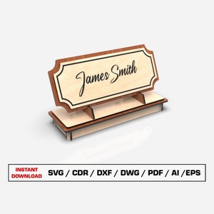 Schreibtisch Namensschild Laser geschnitten Datei, Schreibtisch Namensschild SVG-Dateien, Vektor-Dateien für Holz Laserschneiden, Xtool-Dateien, Glowforge-Dateien