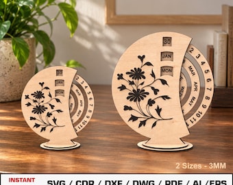 Perpetual Calendar Laser Cut File SVG, Desktop Calendar, Wood Calendars, Vector Files For Wood Glowforge cut files, DXF DWG