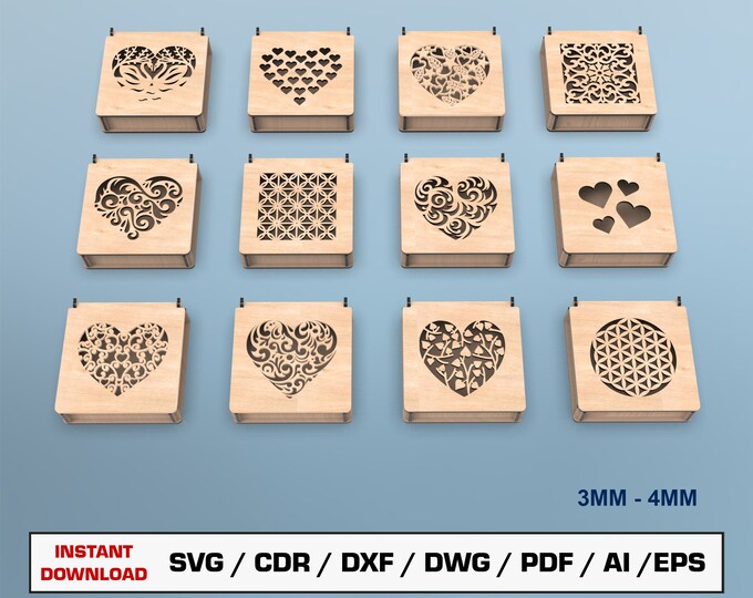 12 Different Pattern Decorative Gift Box Laser Cut Svg Files, Jewelry ...