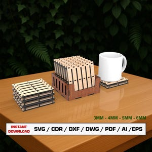 Pallet Coaster Laser Cut File, Boxed Pallet Coaster, Wood Coaster, Xtool File, Glowforge Files, Instant Download Svg Dxf Ai Pdf Laser Cut
