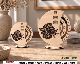 Perpetual Calendar Laser Cut File SVG, Desktop Calendar, Wood Calendars, Vector Files For Wood Glowforge cut files, DXF DWG