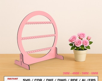 Earring Stand Laser Cut File, Earring Display, Laser cut files,  Glowforge cut files, Laser cut vector, Dxf files for laser