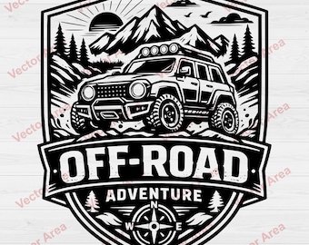 Aventura todoterreno SVG, diseño de insignia para SUV 4x4, emblema todoterreno de montaña SVG, logotipo de aventura DXF, archivo de grabado láser, archivo Glowforge