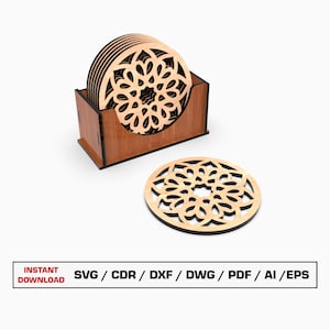 Coaster Laser Cut File SVG, Coasters With Box, Wood Box, Vector Files For Wood Glowforge cut files, Xtool File, DXF DWG