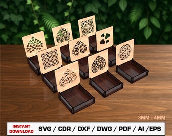 Archivo de corte láser para joyero decorativo, caja de regalo con tapa, archivos vectoriales para madera, archivos de corte Glowforge, SVG, DXF, DWG