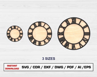 Wall Clock Laser Cut File, Roman Number Wall Clock, SVG Files For Wood Laser Cutting, Glowforge cut files, Dxf files for laser, Xtool File