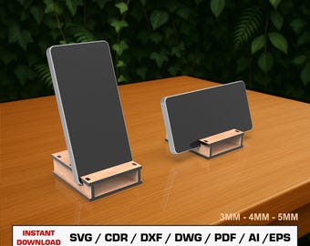 Phone Stand Laser Cut File, SVG Laser Cut Phone Holder, SVG Files For Wood Laser Cutting   Glowforge cut files, Dxf files for laser