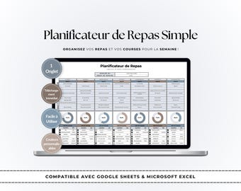 Planificateur de Repas Semaine / Meal Planner Hebdomadaire / Lista de cursos Excel y Google Sheets