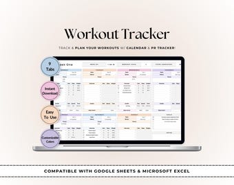 Workout-Tracker Tabelle | Google Sheets & Excel Fitness Planer | Gym Log, PR Tracker, Fortschritts-Dashboard