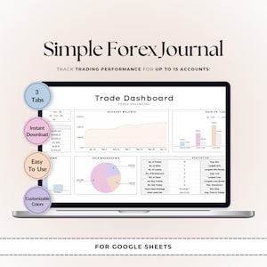 Diario de trading de Forex sencillo (Hojas de cálculo de Google) / Seguimiento y panel de operaciones para principiantes / Registro de Forex de índices de criptomonedas / Descarga digital