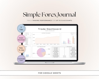Simple Forex Trading Journal Google Sheets | Beginner Trade Tracker & Dashboard | Crypto Indices Forex Log | Digital Download
