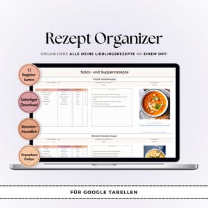 Google Tabellen Rezeptbuch | Digitaler Essensplaner | Rezepttracker | Koch-Organizer Vorlage | Rezept-Log