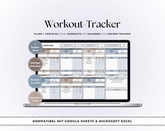 Digitale trainingsprotocol en fitnesstracker | Excel + Google-tabellen | Workout Planer, PR-Tracker, Fortschrittsmonitor