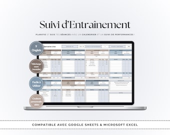 Journal d'Entraînement Digital & Tracker Fitness | Excel + Planilhas Google | Planificador de treino, Suivi PR, Tableau de Suivi
