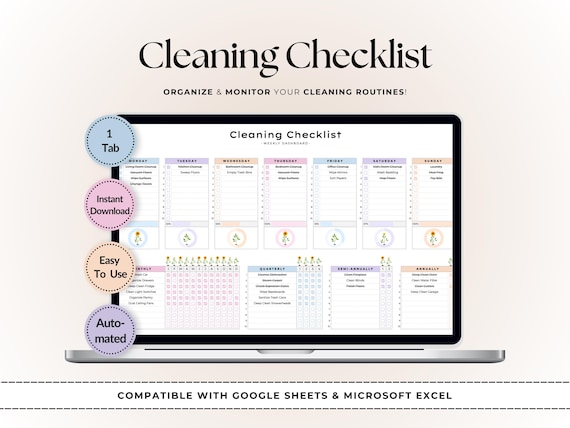 Ultimate Cleaning Checklist: Google Sheets & Excel Template (Digital Download)