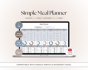 Weekly Meal Planner Template: Digital Menu Organizer (Google Sheets & Excel)