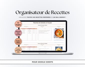 Livre de Recettes Google Sheets | Planificateur Repas Numérique | Suivi Recettes | Organisateur Cuisine | Journal Recettes