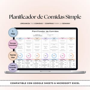 Planificador Semanal de Comidas | Lista de Compras | Plantilla Google Sheets & Excel