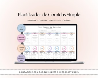 Planificador Semanal de Comidas | Lista de Compras | Plantilla Google Sheets & Excel