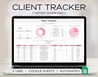 Client Tracker Spreadsheet, Google Sheets Template, Task Tracker, Client Planner