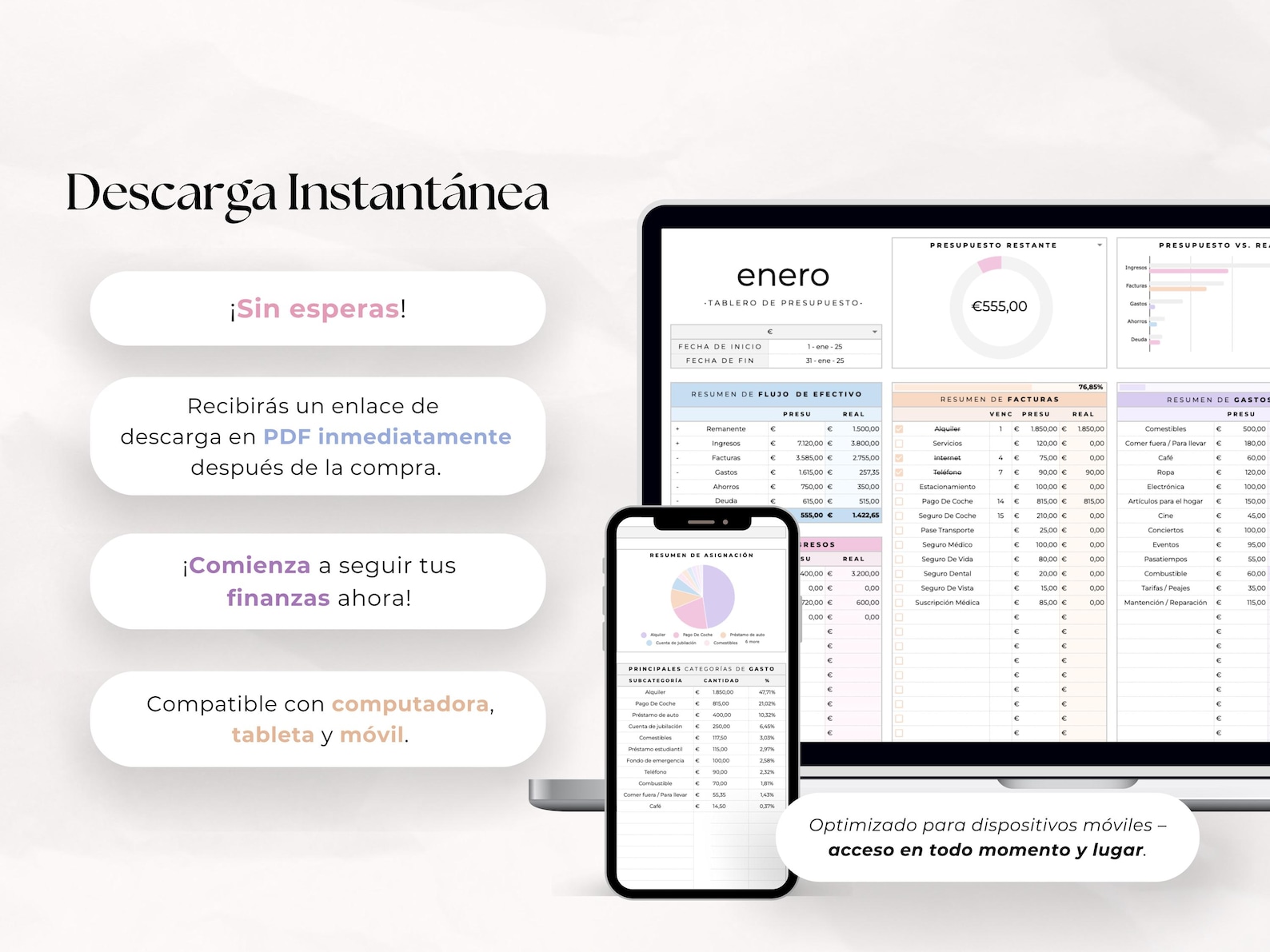 Presupuesto Mensual Fácil / Plantilla Google Sheets & Excel Finanzas ...