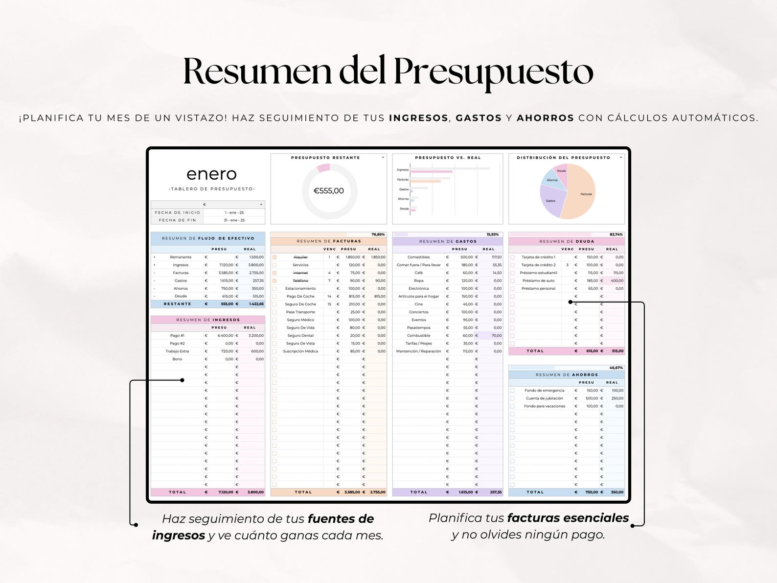 Presupuesto Mensual Fácil | Plantilla Google Sheets & Excel Finanzas - Etsy