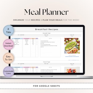 Ultimate Meal Planner & Grocery List | Google Sheets Template | Digital Meal Planning | Weekly Meal Organizer | Recipe Log