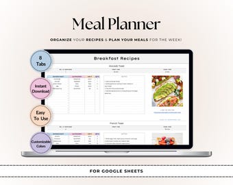 Google Sheets Meal Planner: Weekly Organizer & Recipe Log (Digital Download)