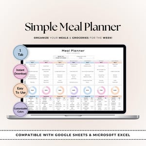 Weekly Meal Planner Template | Google Sheets & Excel | Simple Grocery List Organizer