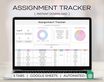 Feuille de calcul de suivi des affectations, modèle Google Sheets, suivi des devoirs, planificateur des étudiants