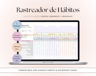 Plantilla de Seguimiento de Hábitos | Google Sheets y Excel | Organización Diaria y Metas | Planificador Productivo | Descarga Digital