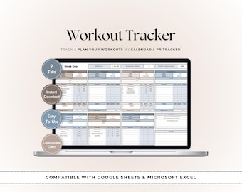 Digital Workout Log & Fitness Tracker | Excel + Google Sheets | Gym Planner, PR Tracker, Progress Monitor