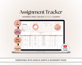 Student Planner: Homework Tracker Spreadsheet for Google Sheets & Excel (Digital Download)