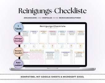Ultimative Reinigungs‑Lista de verificación / Google Sheets y Excel / Putzplan / Task Tracker