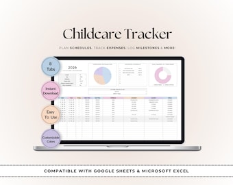 Childcare Tracker Template for Google Sheets and Excel | Nanny and Babysitter Schedule, Caregiver Log, Daycare Planner, Packing List