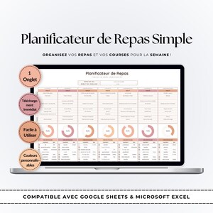Organisateur de Repas Hebdo | Planificateur de Menu Facile | Feuille Google och Excel