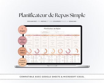 Organizador de Repas Hebdo / Planificador de Menú Fácil / Feuille Google y Excel