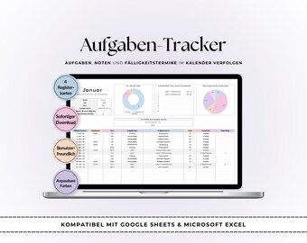 Hausaufgaben Planer Excel & Google Sheets | Schulplaner Vorlage | Aufgaben Tracker | Akademischer Kalender für Schüler