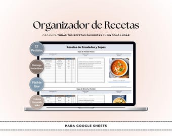 Organizador de Recetas Digital Definitivo | Planificador de Cocina Google Sheets | Registro de Comidas | Plantilla de Recetas