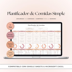Organizador de Menús Semanales | Meal Planner Editable | Plantilla en Excel y Google Sheets