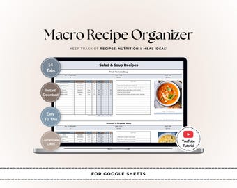Recipe Organizer with Macros | Google Sheets Template | Meal Planning Spreadsheet | Digital Cookbook Tracker