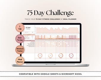 75 Day Challenge Tracker | Google Sheets & Microsoft Excel | Meal Planner | Workout Planner | Goal Tracker | Daily Habit Tracker