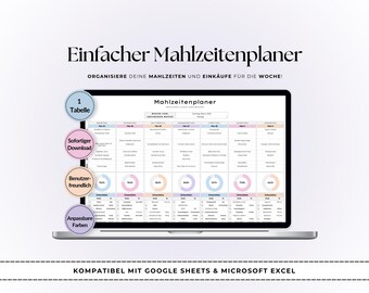 Mahlzeitenplaner Vorlage | Wöchentlicher Essensplan & Einkaufsliste | Google Sheets und Excel